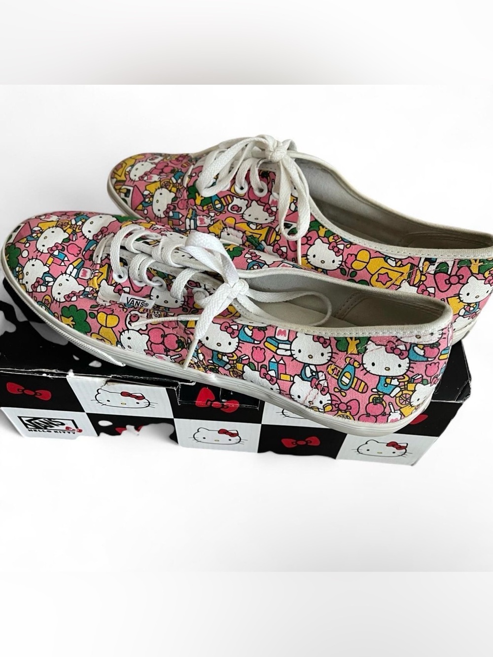 Vans Hello Kitty Authentic Sneakers Pink Sanrio Canvas Shoes Men 8.5 Women 10